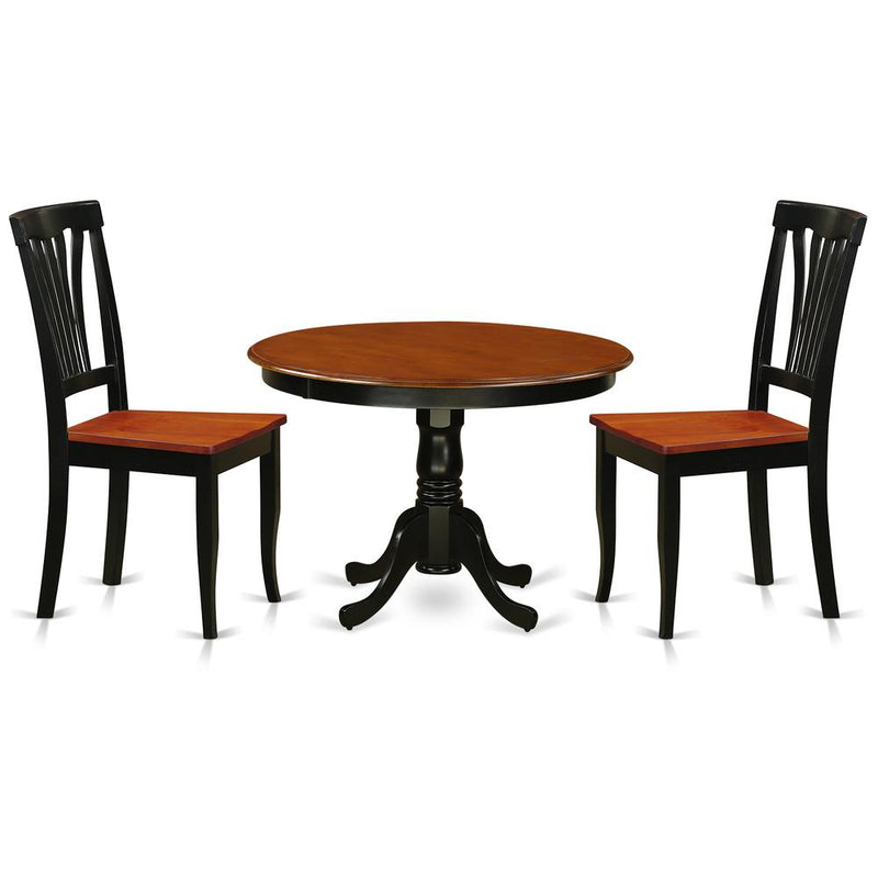 3  Pc  set  with  a  Round  Table  and  2  Wood  Dinette  Chairs  in  Black  and  Cherry