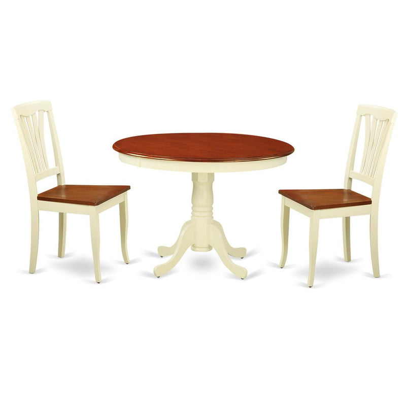 3  Pc  set  with  a  Round  Small  Table  and  2  Wood  Dinette  Chairs  in  Buttermilk  and  Cherry  .