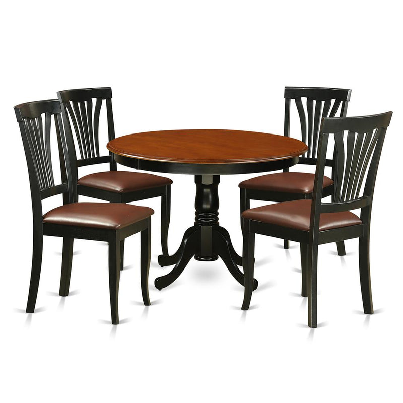 5  Pc  set  with  a  Round  Dinette  Table  and  4  Leather  Kitchen  Chairs  in  Black