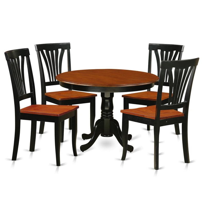 Table Set with Round Dinette Table and 4 dining Chairs in Black and Cherry (5 pcs)