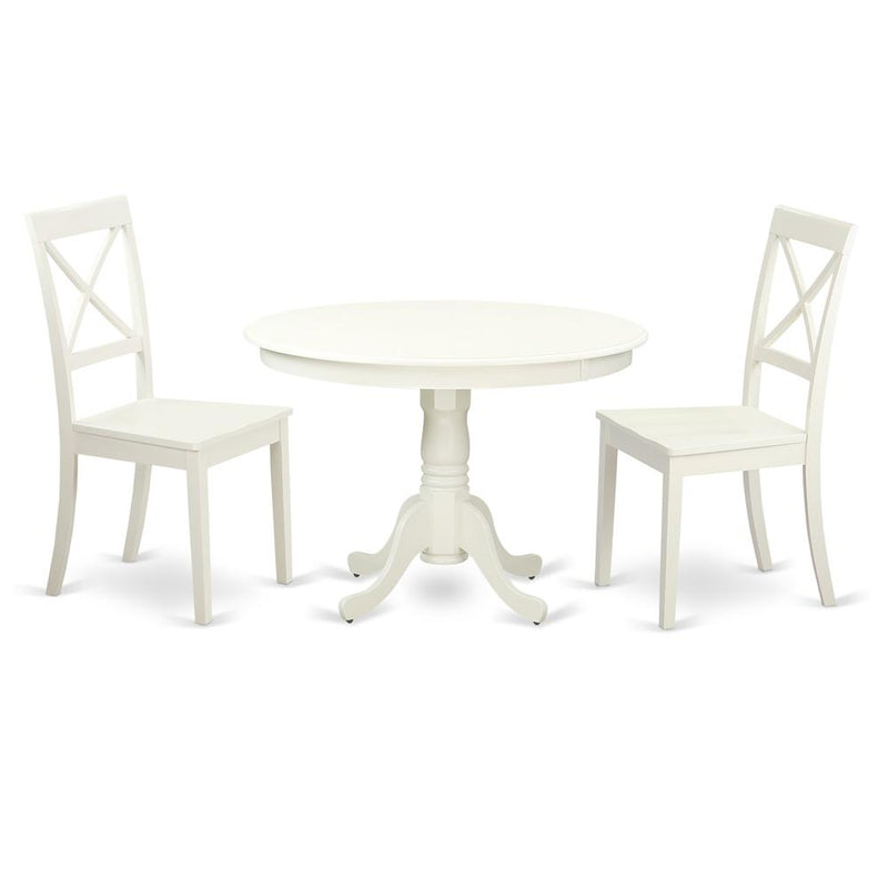 3  Pc  set  with  a  Round  Table  and  2  Wood  Dinette  Chairs  in  Linen  White