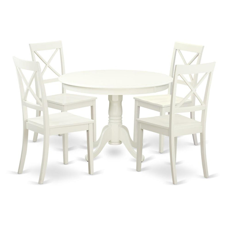 5  Pc  set  with  a  Round  Dinette  Table  and  4  Wood  Dinette  Chairs  in  Linen  White