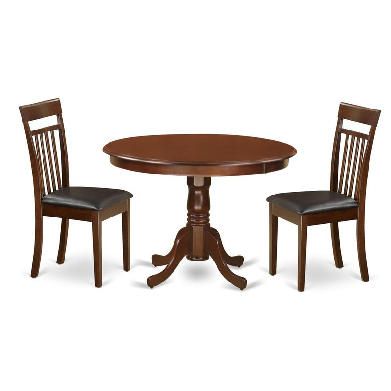 3  Pc  set  with  a  Round  Kitchen  Table  and  2  Leather  Kitchen  Chairs  in  Mahogany