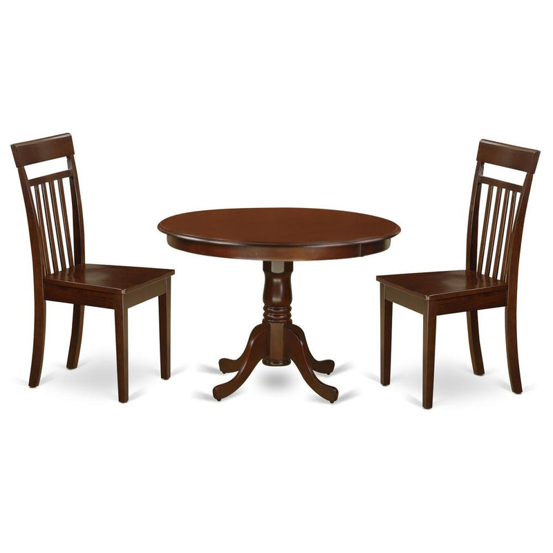 3 Pc Set with a Round Dinette Table and 2 Leather Kitchen Chairs in Mahogany