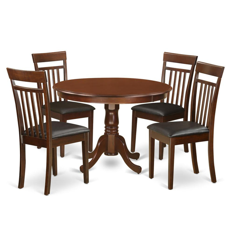 5  Pc  set  with  a  Round  Table  and  4  Leather  Dinette  Chairs  in  Mahogany