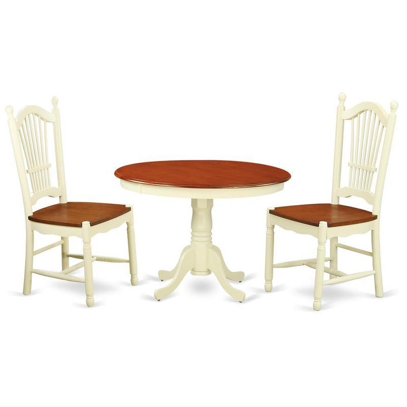 3  Pc  set  with  a  Round  Small  Table  and  2  Leather  Kitchen  Chairs  in  Buttermilk  and  Cherry  .