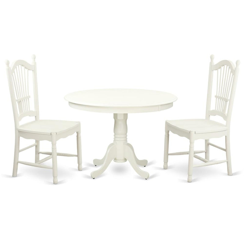 3  Pc  set  with  a  Round  Dinette  Table  and  2  Wood  Dinette  Chairs  in  Linen  White