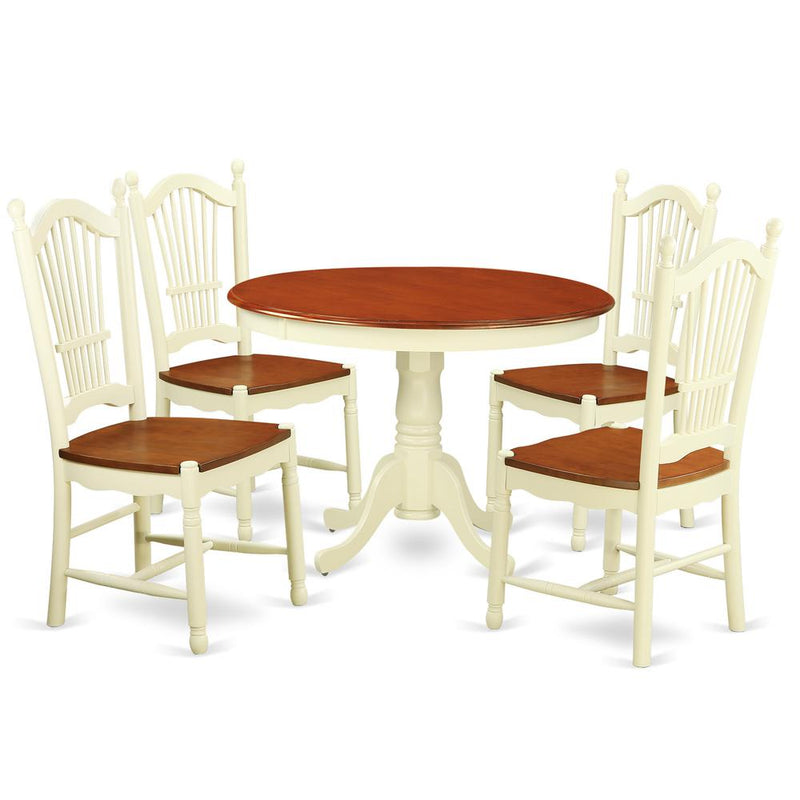 5  Pc  set  with  a  Round  Small  Table  and  4  Leather  Kitchen  Chairs  in  Buttermilk  and  Cherry  .