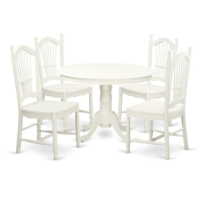 5  Pc  set  with  a  Round  Dinette  Table  and  4  Wood  Dinette  Chairs  in  Linen  White