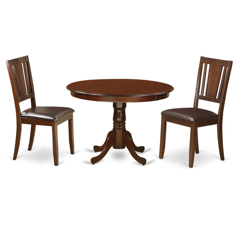 3  Pc  set  with  a  Round  Kitchen  Table  and  2  Leather  Dinette  Chairs  in  Mahogany