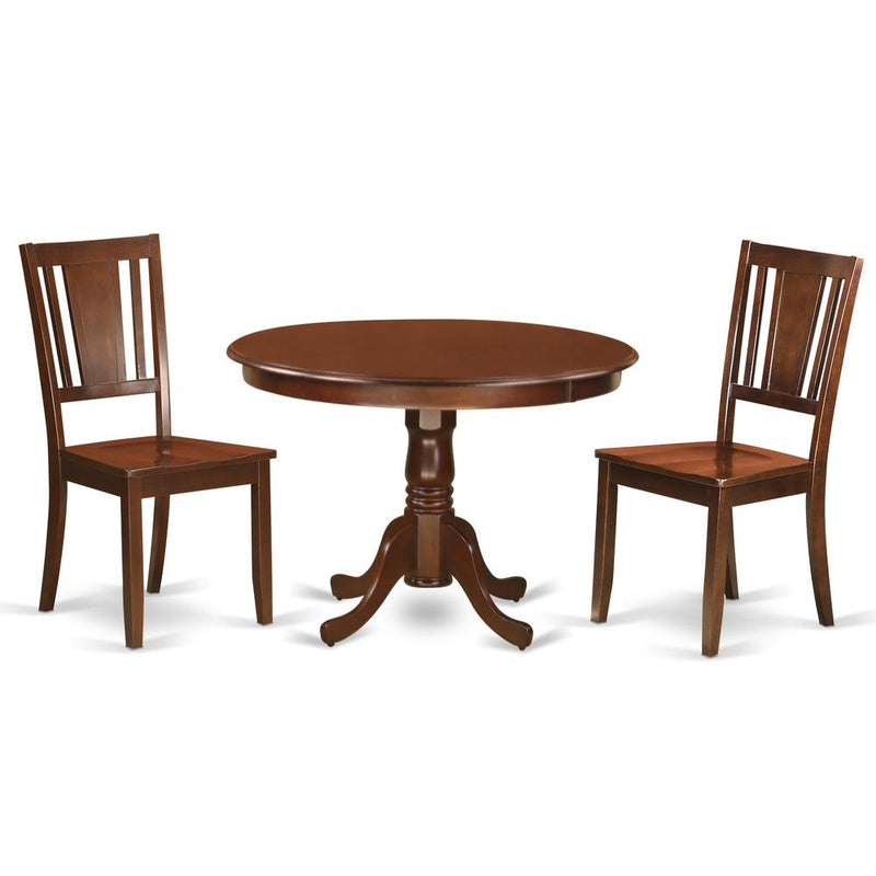 3  Pc  set  with  a  Round  Small  Table  and  2  Wood  Dinette  Chairs  in  Mahogany