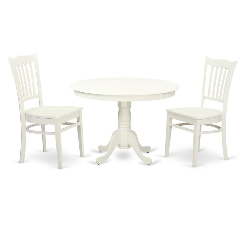 3  Pc  set  with  a  Round  Table  and  2  Wood  Dinette  Chairs  in  Linen  White