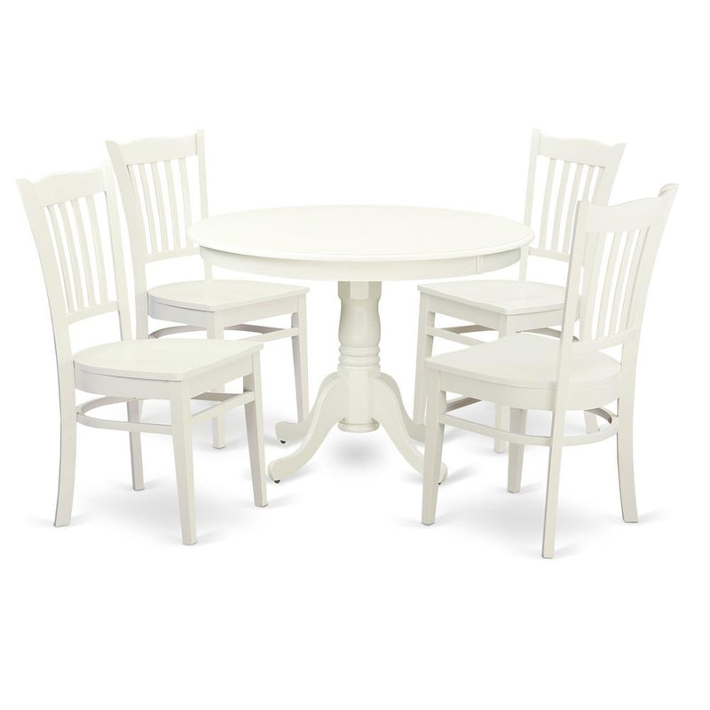 5  Pc  set  with  a  Round  Kitchen  Table  and  4  Wood  Dinette  Chairs  in  Linen  White