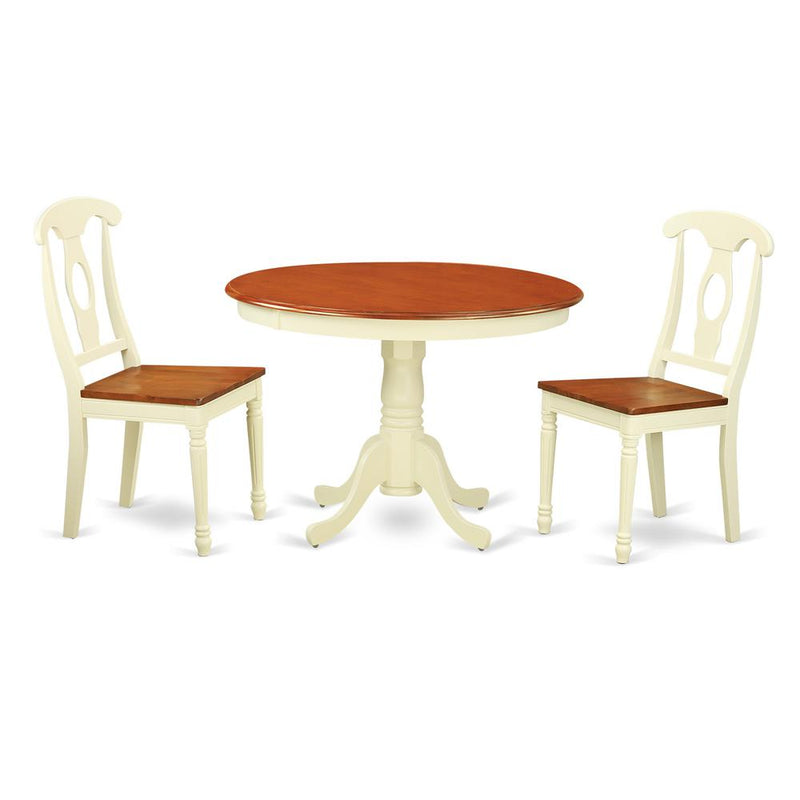 3  Pc  set  with  a  Round  Kitchen  Table  and  2  Wood  Dinette  Chairs  in  Buttermilk  and  Cherry  .