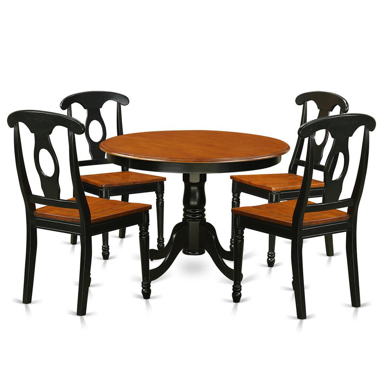 5  Pc  set  with  a  Round  Dinette  Table  and  4  Leather  Kitchen  Chairs  in  Black  and  Cherry  .