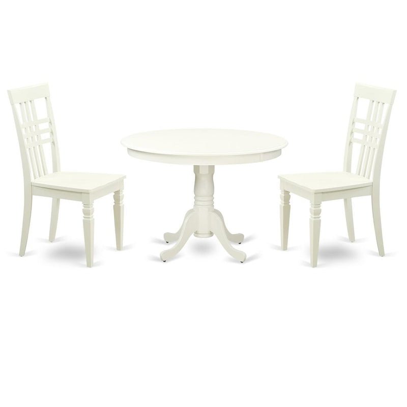 3  Pc  set  with  a  Round  Small  Table  and  2  Wood  Dinette  Chairs  in  Linen  White