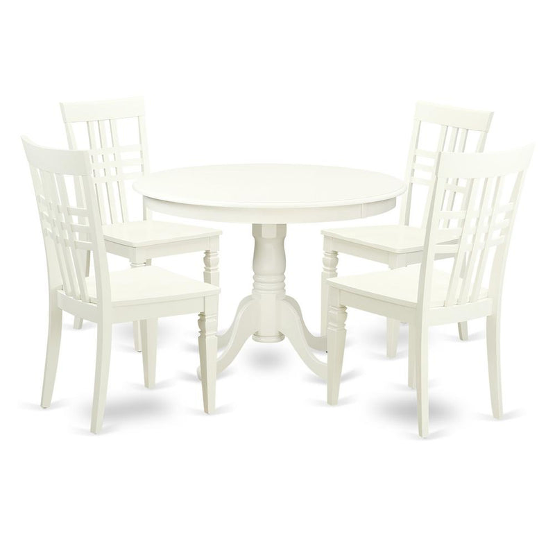 5  Pc  set  with  a  Round  Dinette  Table  and  4  Wood  Dinette  Chairs  in  Linen  White