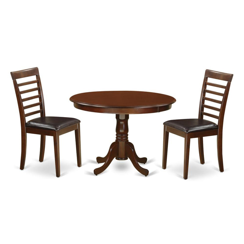 3  Pc  set  with  a  Round  Dinette  Table  and  2  Leather  Dinette  Chairs  in  Mahogany