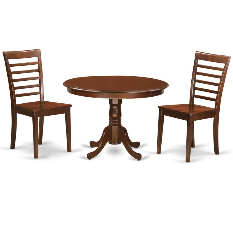 3  Pc  set  with  a  Round  Table  and  2  Wood  Dinette  Chairs  in  Mahogany