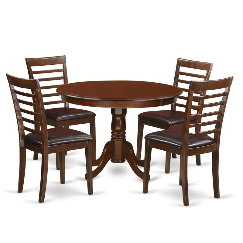 5  Pc  set  with  a  Round  Kitchen  Table  and  4  Leather  Kitchen  Chairs  in  Mahogany