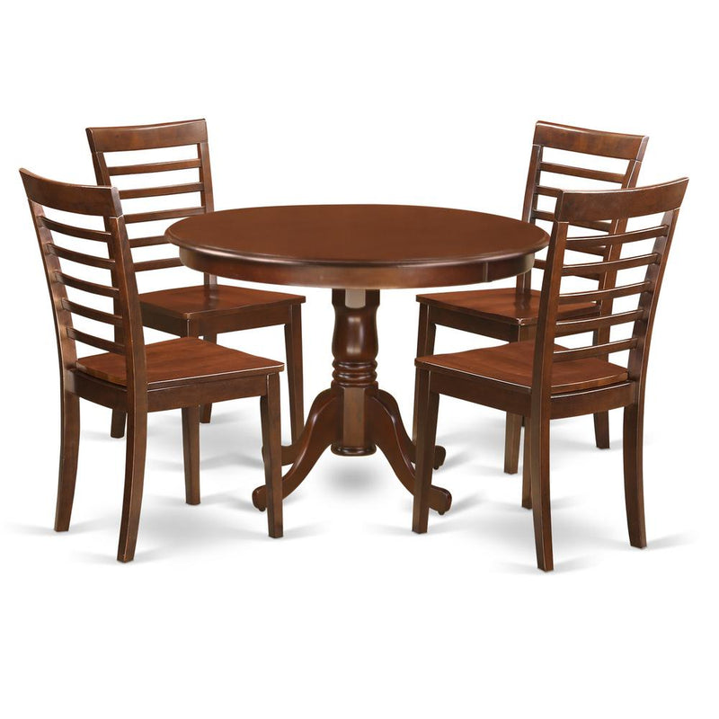 5  Pc  set  with  a  Round  Dinette  Table  and  4  Leather  Kitchen  Chairs  in  Mahogany