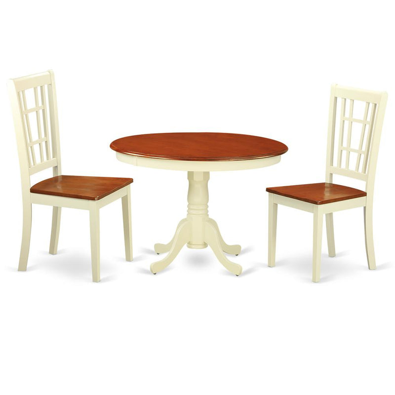 3  Pc  set  with  a  Round  Small  Table  and  2  Wood  Dinette  Chairs  in  Buttermilk  and  Cherry  .