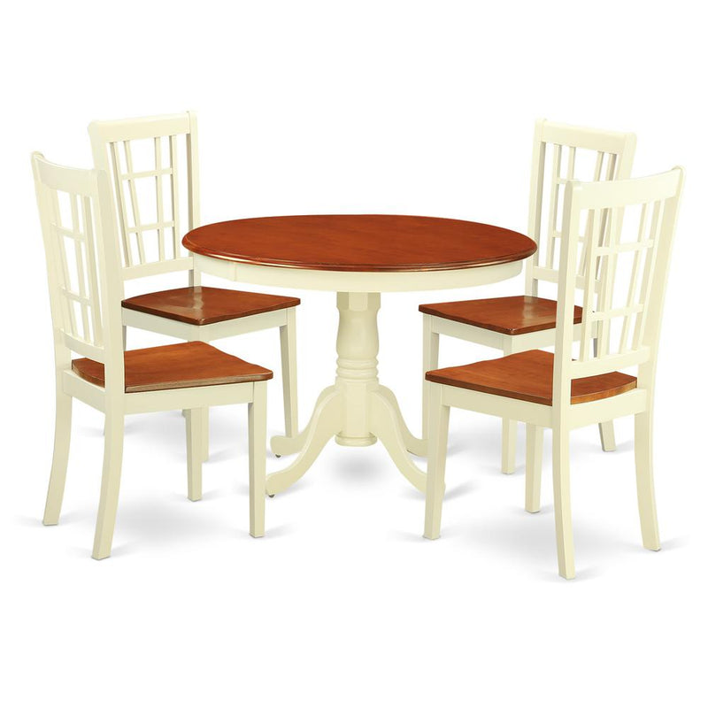 5  Pc  set  with  a  Round  Table  and  4  Leather  Kitchen  Chairs  in  Buttermilk  and  Cherry  .