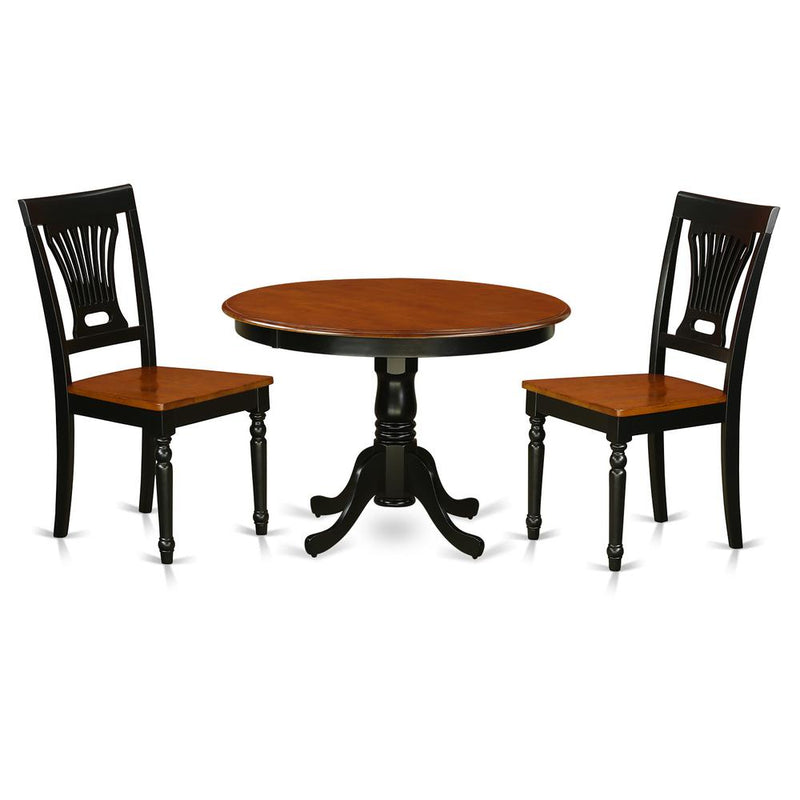 3  Pc  set  with  a  Round  Dinette  Table  and  2  Wood  Kitchen  Chairs  in  Black  and  Cherry  .