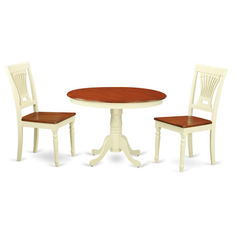 3  Pc  set  with  a  Round  Dinette  Table  and  2  Wood  Dinette  Chairs  in  Buttermilk  and  Cherry  .