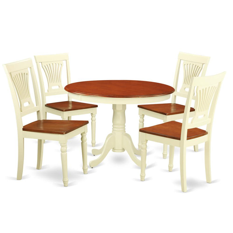 5  Pc  set  with  a  Round  Small  Table  and  4  Leather  Kitchen  Chairs  in  Buttermilk  and  Cherry  .