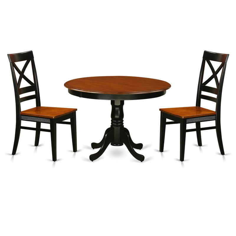 3  Pc  set  with  a  Round  Dinette  Table  and  2  Leather  Kitchen  Chairs  in  Black  and  Cherry