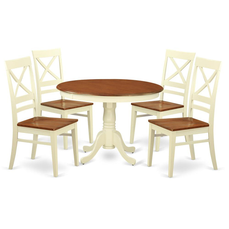 5  Pc  set  with  a  Round  Table  and  4  Leather  Kitchen  Chairs  in  Buttermilk  and  Cherry  .