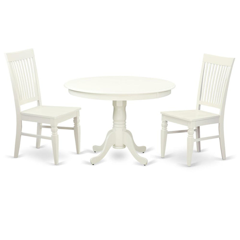 3  Pc  set  with  a  Round  Dinette  Table  and  2  Leather  Kitchen  Chairs  in  Linen  White