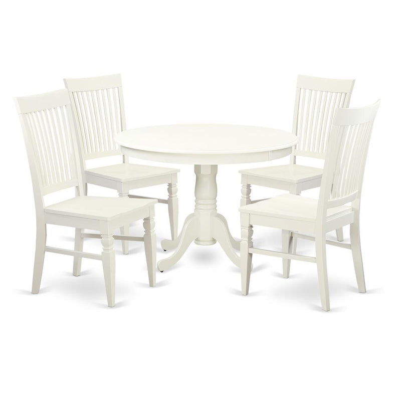 5  Pc  set  with  a  Round  Dinette  Table  and  4  Wood  Dinette  Chairs  in  Linen  White