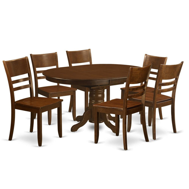 7  Pc  Kenley  Dining  Table  with  a  18  Leaf  and  6  hard  wood  Kitchen  Chairs  in  Espresso  ."