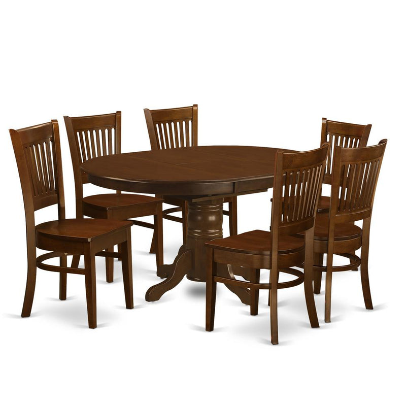 7  Pc  set  Kenley  Dinette  Table  with  a  Leaf  and  6  hard  wood  Seat  Chairs  in  Espresso  .