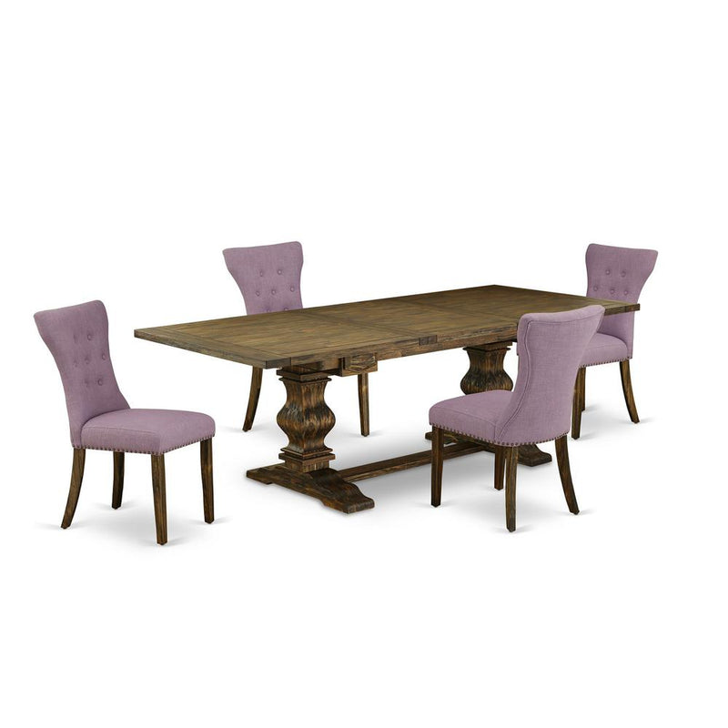 5 Piece Dining Room Furniture Set Includes a Rectangle Wooden Table with Removable Leaf and 4 Dahlia Linen Fabric Upholstered Chairs, 42x92 Inch, Jacobean