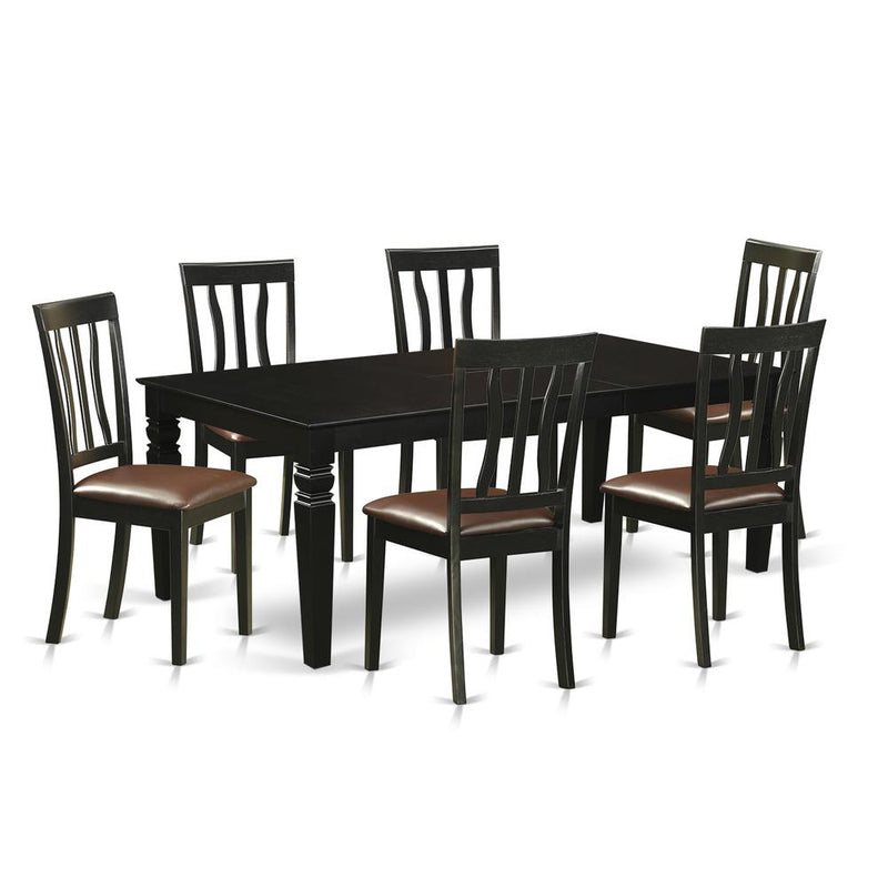 7  Pc  Dining  set  with  a  Dinning  Table  and  6  Leather  Dining  Chairs  in  Black