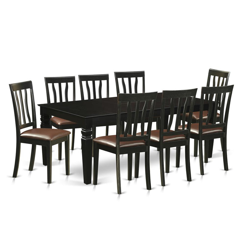 9  Pc  Dinette  set  with  a  Dining  Table  and  8  Leather  Dining  Chairs  in  Black