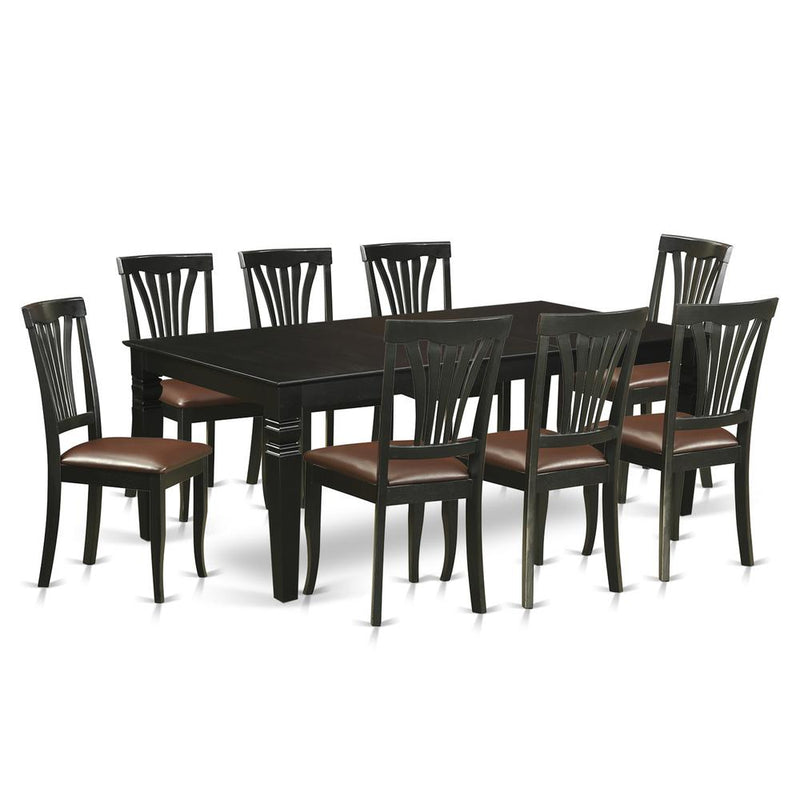 9  Pc  Dinette  set  with  a  Kitchen  Table  and  8  Leather  Dining  Chairs  in  Black