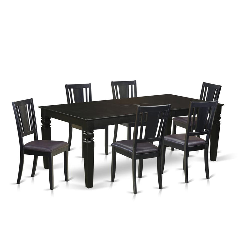 7  Pc  Dining  Room  set  with  a  Dining  Table  and  6  Leather  Kitchen  Chairs  in  Black