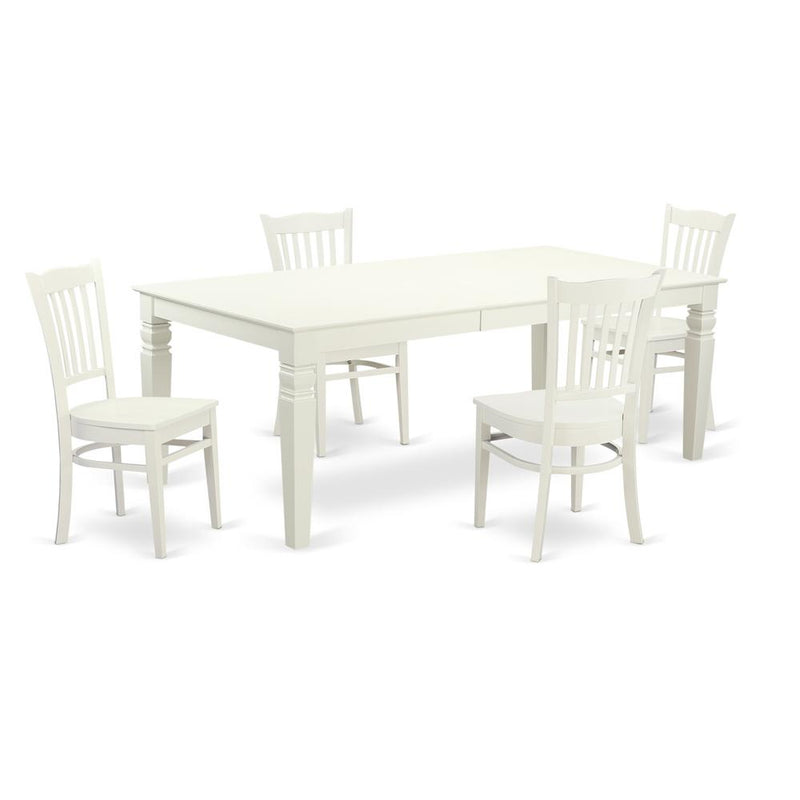 5  Pc  Kitchen  Table  set  with  a  Table  and  4  Dining  Chairs  in  Linen  White