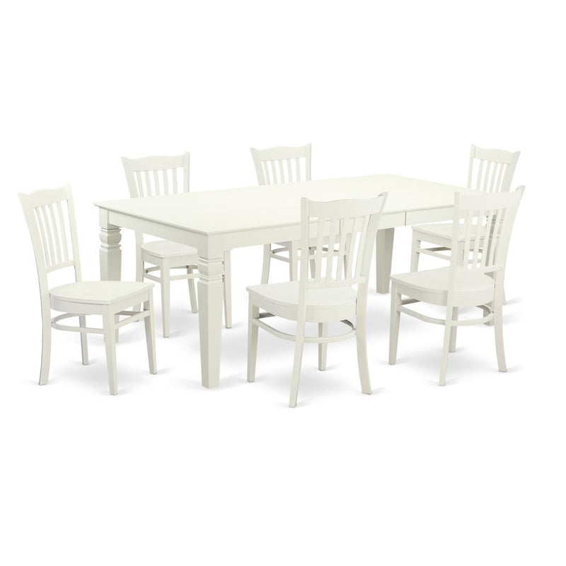 7  PcTable  and  chair  set  with  a  Dining  Table  and  6  Dining  Chairs  in  Linen  White