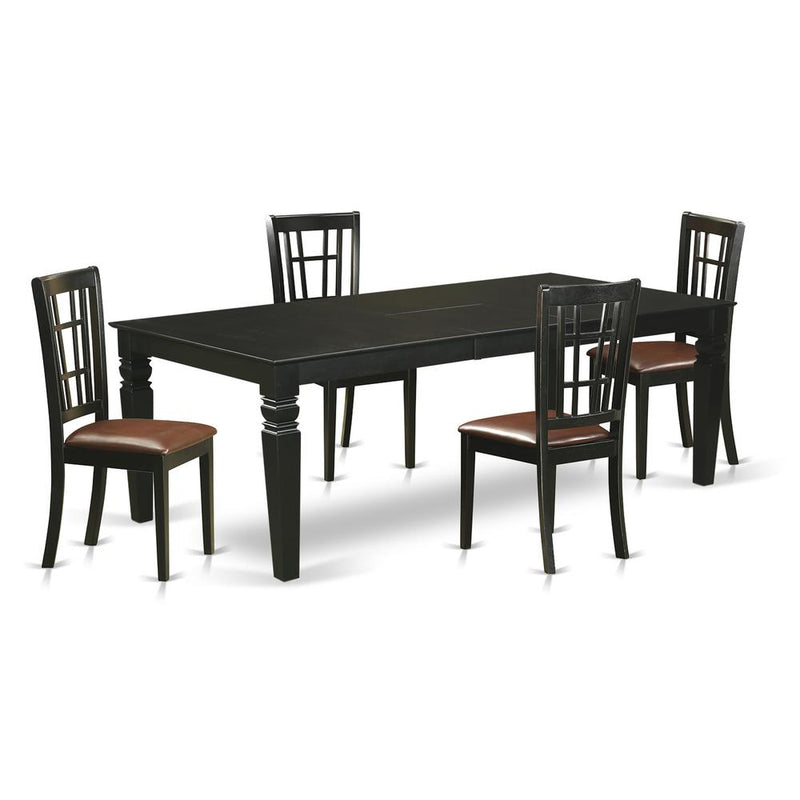 5  Pc  Dinette  set  with  a  Dinning  Table  and  4  Leather  Dining  Chairs  in  Black