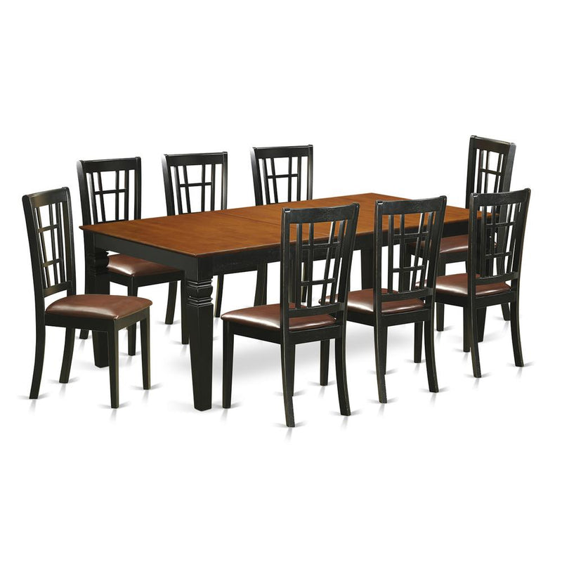 9  PC  Kitchen  Table  set  with  a  Dining  Table  and  8  Dining  Chairs  in  Black  and  Cherry