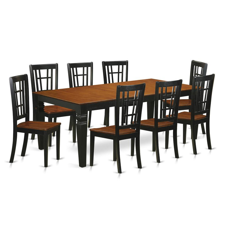 9  Pc  Dinette  set  with  a  Dining  Table  and  8  Dining  Chairs  in  Black  and  Cherry