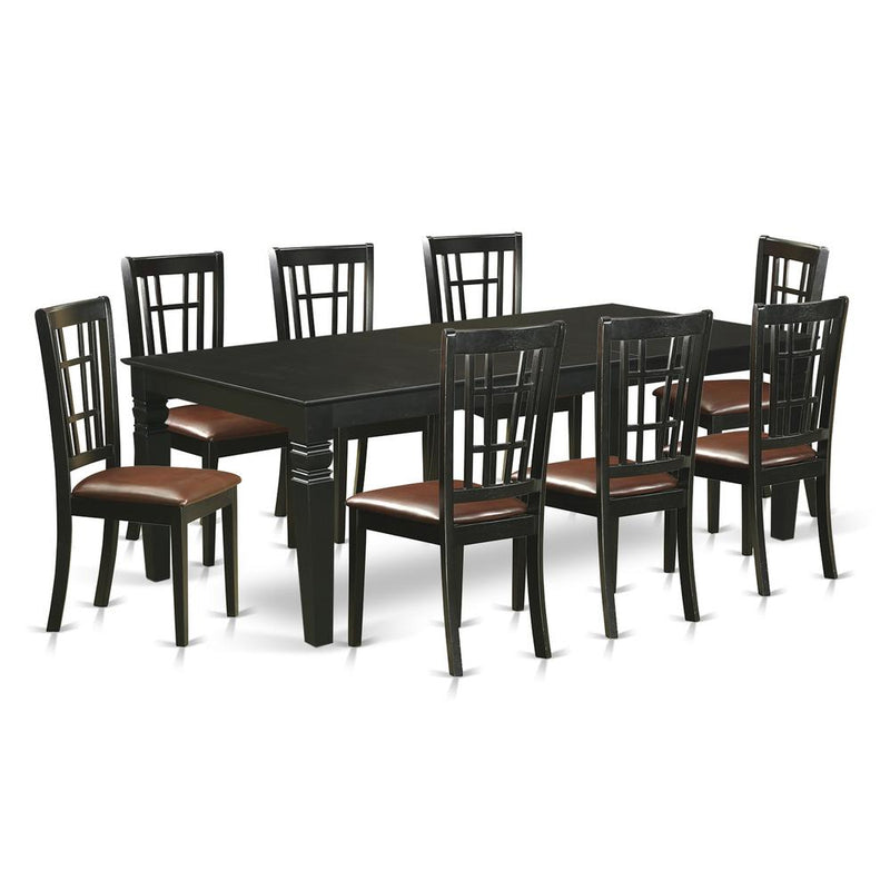 9  PcKitchen  table  set  with  a  Dinning  Table  and  8  Leather  Kitchen  Chairs  in  Black