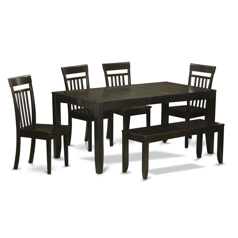 6-Pc  Dining  Table  with  bench-Dining  Table  with  Leaf  and  4  Dining  Chairs  plus  Bench