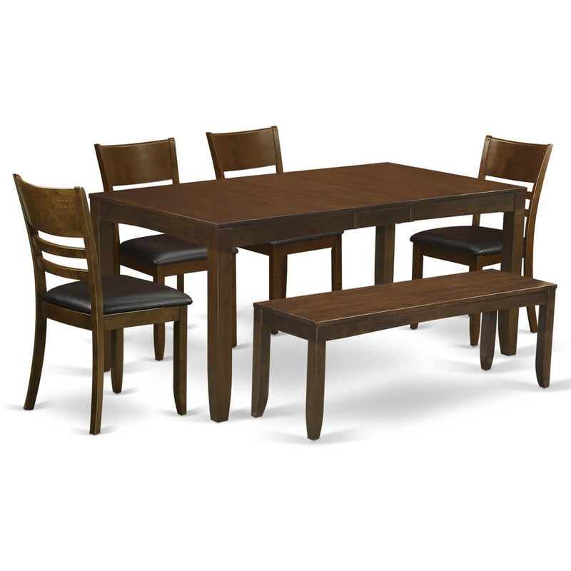 6  Pc  Dining  room  set  with  bench-Table  with  Leaf  and  4  Kitchen  Chairs  Plus  1  Bench