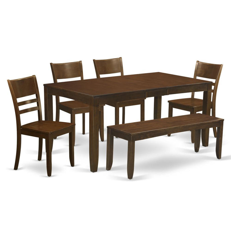 6  Pc  Kitchen  Table  with  bench-Table  with  Leaf  and  4  Dining  Chairs  and  1  Bench